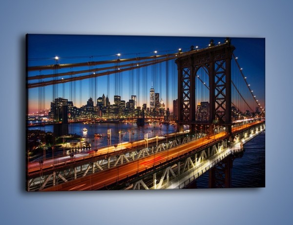 Obraz na płótnie – Nowojorskie mosty na tle Manhattanu – jednoczęściowy prostokątny poziomy AM751