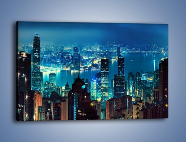 Obraz na płótnie – Panorama Hong Kongu w nocy – jednoczęściowy prostokątny poziomy AM819