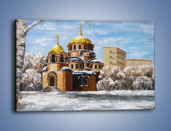Obraz na płótnie – Cerkiew w trakcie zimy – jednoczęściowy prostokątny poziomy GR024