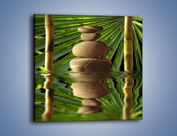 Obraz na płótnie – Kamień w bambusowym okienku – jednoczęściowy kwadratowy O068