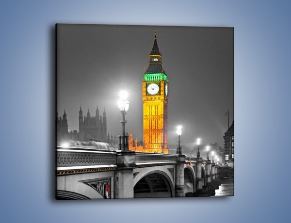 Obraz na płótnie – Oświetlony Big Ben na tle szarości – jednoczęściowy kwadratowy AM431