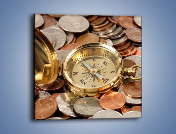 Obraz na płótnie – Kompas zatopiony w monetach – jednoczęściowy kwadratowy O089