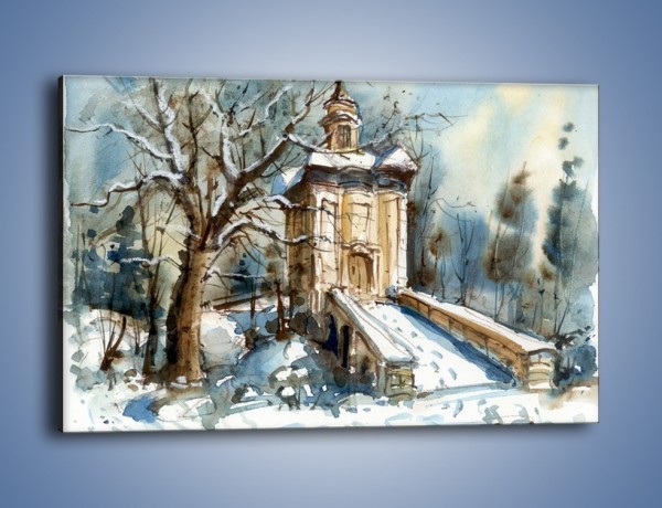 Obraz na płótnie – Zimowa porą przy kościółku – jednoczęściowy prostokątny poziomy GR573