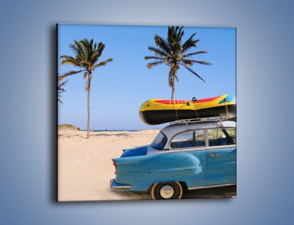 Obraz na płótnie – Zabytkowy samochód na kubańskiej plaży – jednoczęściowy kwadratowy TM021