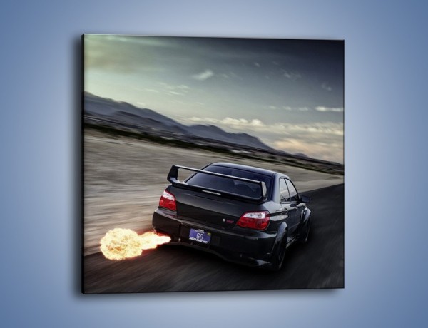 Obraz na płótnie – Ogień z wydechu Subaru Impreza WRX STi – jednoczęściowy kwadratowy TM128
