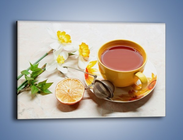 Obraz na płótnie – Herbata wśród żonkili – jednoczęściowy prostokątny poziomy JN288