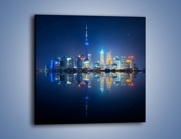 Obraz na płótnie – Wieżowce Szanghaju w odbiciu wody – jednoczęściowy kwadratowy AM461