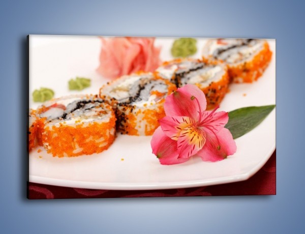 Obraz na płótnie – Sushi z kwiatem – jednoczęściowy prostokątny poziomy JN354