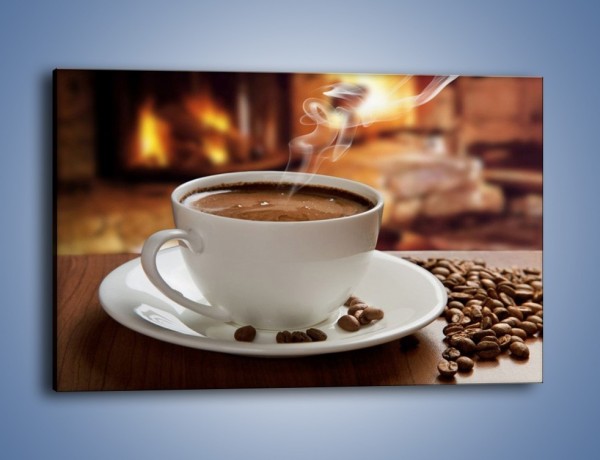 Obraz na płótnie – Kawa przy kominku – jednoczęściowy prostokątny poziomy JN385
