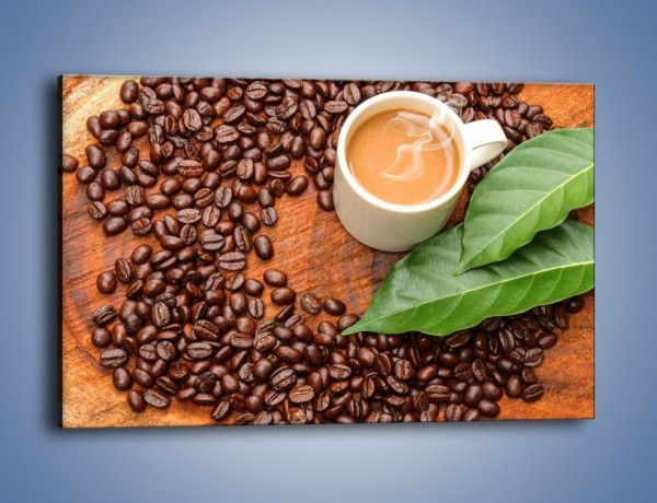 Obraz na płótnie – Ziarna kawy pod liściem – jednoczęściowy prostokątny poziomy JN417