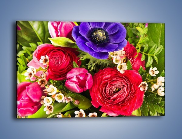 Obraz na płótnie – Wiązanka z kolorowych ogrodowych kwiatów – jednoczęściowy prostokątny poziomy K035