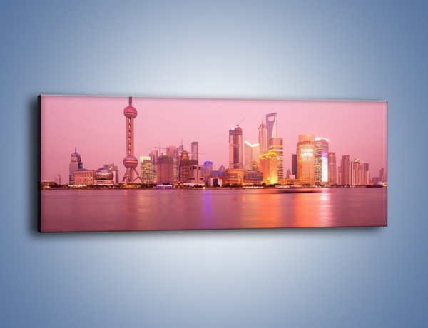 Obraz na płótnie – Miasto o poranku w odcieniach różu – jednoczęściowy panoramiczny AM020