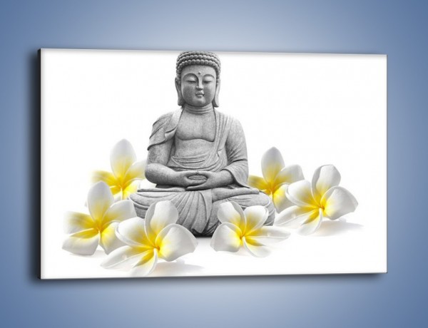 Obraz na płótnie – Budda w białych kwiatach – jednoczęściowy prostokątny poziomy K599