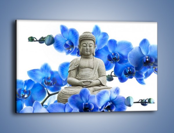 Obraz na płótnie – Niebieskie storczyki lubią buddę – jednoczęściowy prostokątny poziomy K600