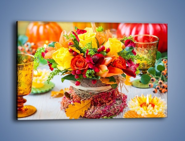 Obraz na płótnie – Jesień w bukiecie i na stole – jednoczęściowy prostokątny poziomy K939