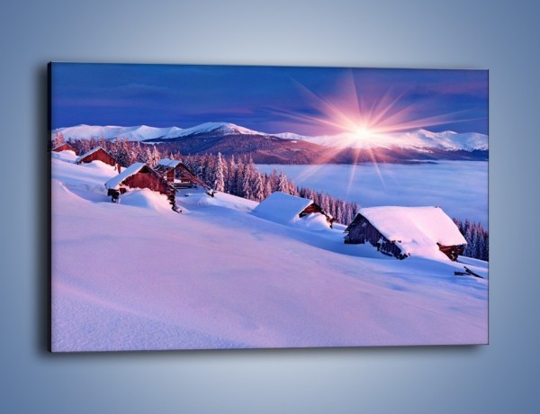 Obraz na płótnie – W górskiej chatce zimą – jednoczęściowy prostokątny poziomy KN977