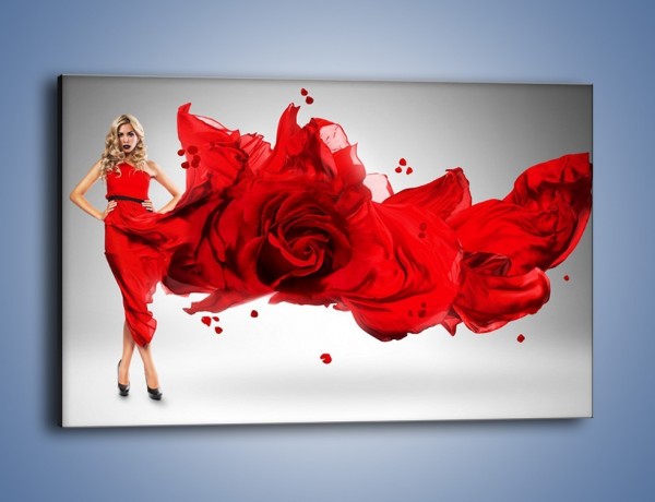 Obraz na płótnie – Czerwona róża i kobieta – jednoczęściowy prostokątny poziomy L144