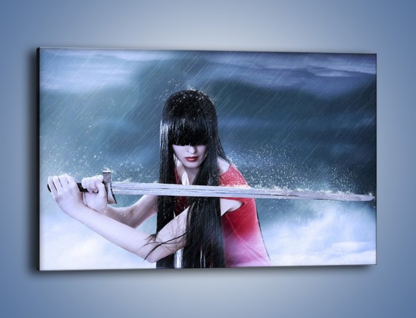 Obraz na płótnie – Miecz kobieta i deszcz – jednoczęściowy prostokątny poziomy L298