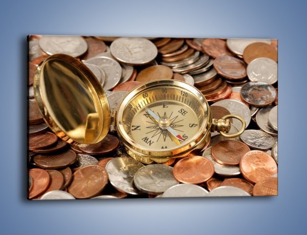 Obraz na płótnie – Kompas zatopiony w monetach – jednoczęściowy prostokątny poziomy O089