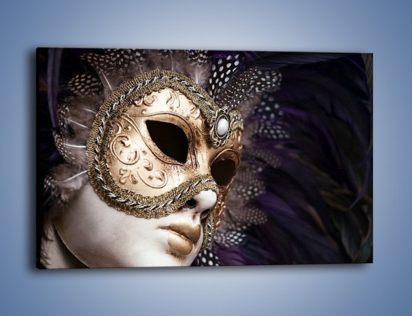 Obraz na płótnie – Mroczna maska i pióra – jednoczęściowy prostokątny poziomy O206