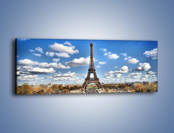 Obraz na płótnie – Wieża Eiffla w pochmurny dzień – jednoczęściowy panoramiczny AM227
