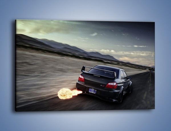 Obraz na płótnie – Ogień z wydechu Subaru Impreza WRX STi – jednoczęściowy prostokątny poziomy TM128