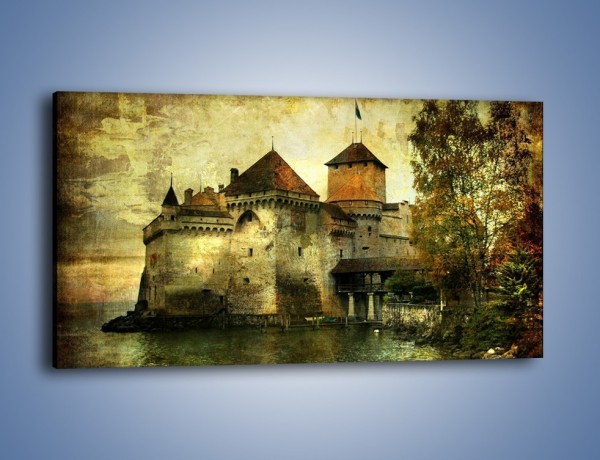 Obraz na płótnie – Średniowieczny zamek w stylu vintage – jednoczęściowy panoramiczny AM233