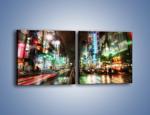 Obraz na płótnie – Tokyo nocą po deszczu – dwuczęściowy kwadratowy poziomy AM027