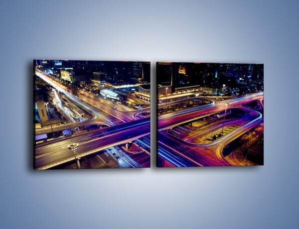 Obraz na płótnie – Skrzyżowanie autostrad nocą w ruchu – dwuczęściowy kwadratowy poziomy AM087