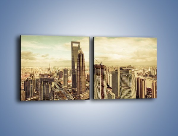 Obraz na płótnie – Panorama miasta w ciągu dnia – dwuczęściowy kwadratowy poziomy AM128