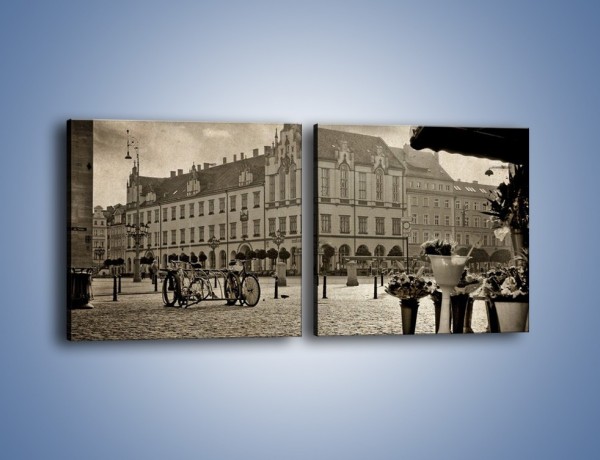 Obraz na płótnie – Rynek Starego Miasta w stylu vintage – dwuczęściowy kwadratowy poziomy AM138