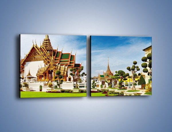 Obraz na płótnie – Tajska architektura pod błękitnym niebem – dwuczęściowy kwadratowy poziomy AM197
