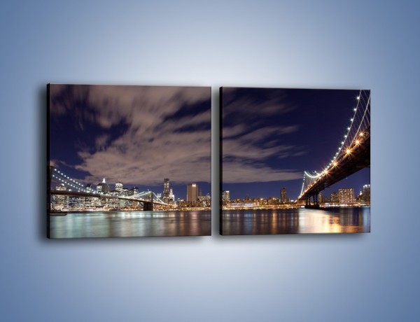 Obraz na płótnie – Rozświetlone nowojorskie mosty – dwuczęściowy kwadratowy poziomy AM204