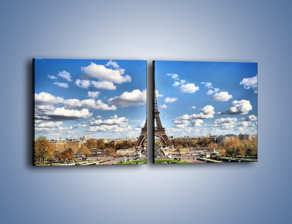 Obraz na płótnie – Wieża Eiffla w pochmurny dzień – dwuczęściowy kwadratowy poziomy AM227