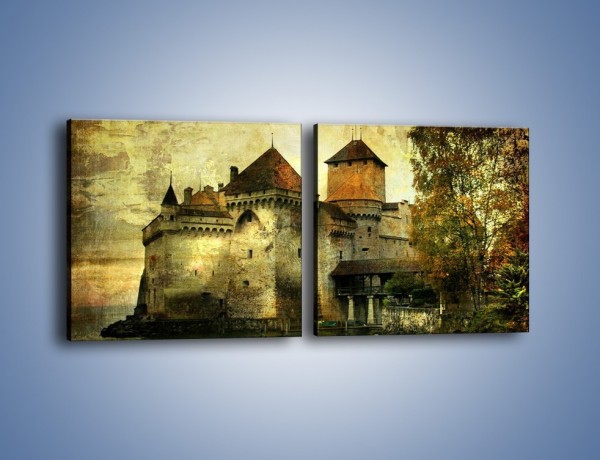 Obraz na płótnie – Średniowieczny zamek w stylu vintage – dwuczęściowy kwadratowy poziomy AM233