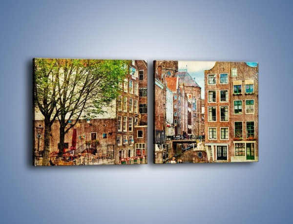 Obraz na płótnie – Kanał w Amsterdamie vintage – dwuczęściowy kwadratowy poziomy AM259