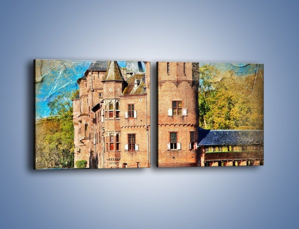 Obraz na płótnie – Zamek nad wodą w stylu vintage – dwuczęściowy kwadratowy poziomy AM262