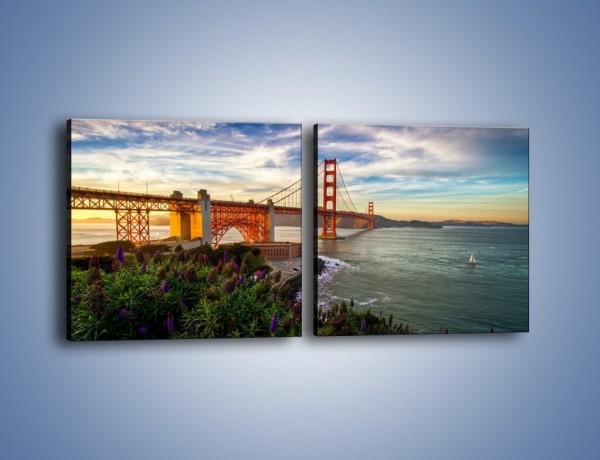 Obraz na płótnie – Most Golden Gate o zachodzie słońca – dwuczęściowy kwadratowy poziomy AM332