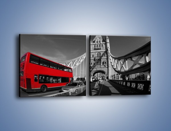 Obraz na płótnie – Tower Bridge i czerwony autobus – dwuczęściowy kwadratowy poziomy AM394