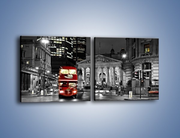Obraz na płótnie – Czerwony autobus w Londynie – dwuczęściowy kwadratowy poziomy AM395