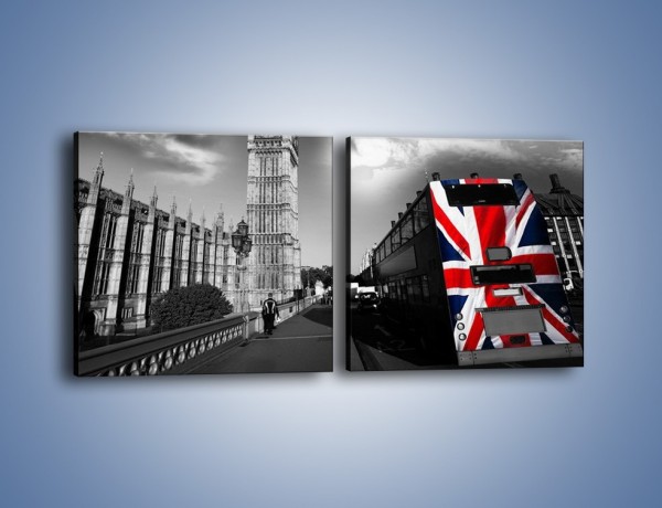 Obraz na płótnie – Big Ben i autobus z flagą UK – dwuczęściowy kwadratowy poziomy AM396
