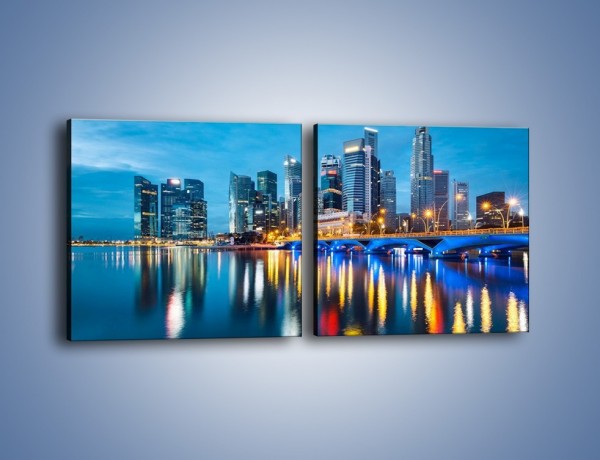 Obraz na płótnie – Kolorowe światła Singapuru – dwuczęściowy kwadratowy poziomy AM408