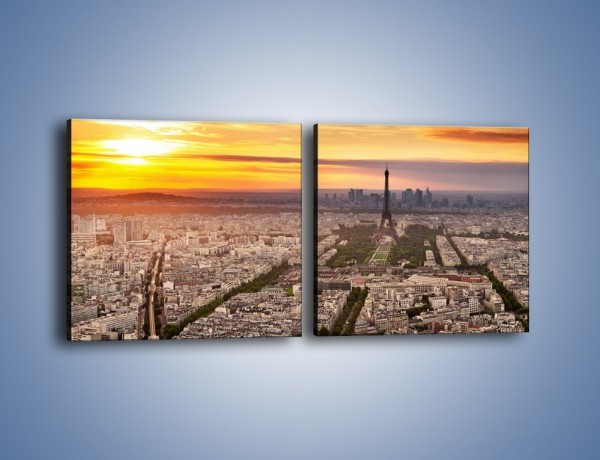 Obraz na płótnie – Zachód słońca nad Paryżem – dwuczęściowy kwadratowy poziomy AM420