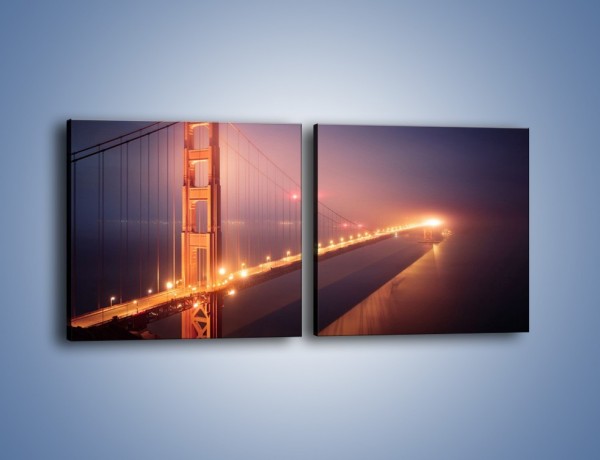 Obraz na płótnie – Most Golden Gate w nocnej mgle – dwuczęściowy kwadratowy poziomy AM490