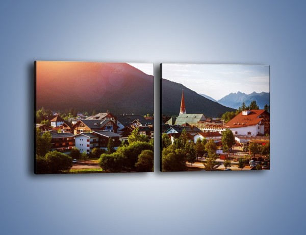 Obraz na płótnie – Austryjackie miasteczko u podnóży gór – dwuczęściowy kwadratowy poziomy AM496