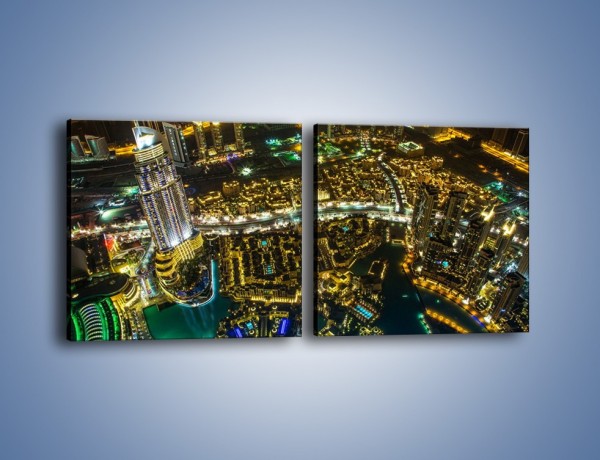 Obraz na płótnie – Dubaj nocą z lotu ptaka – dwuczęściowy kwadratowy poziomy AM507