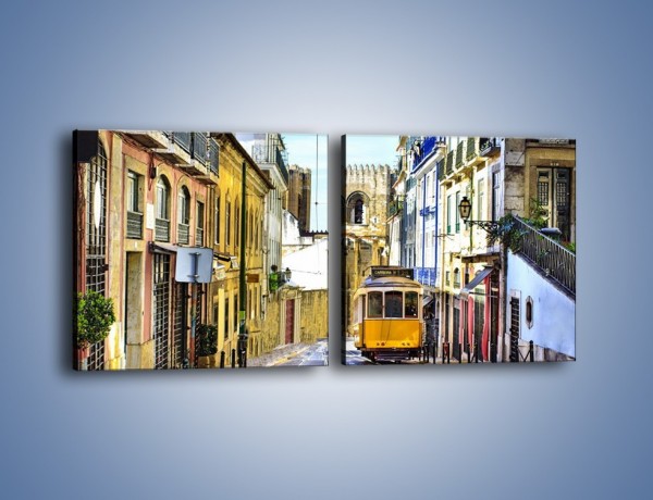 Obraz na płótnie – Romantyczna uliczka w Lizbonie – dwuczęściowy kwadratowy poziomy AM530