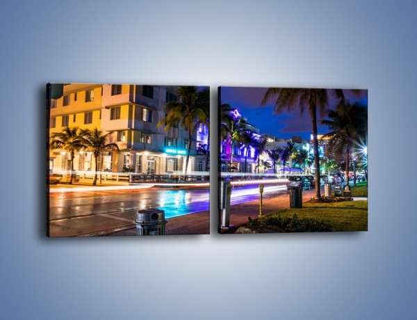 Obraz na płótnie – Ulice Miami nocą – dwuczęściowy kwadratowy poziomy AM536