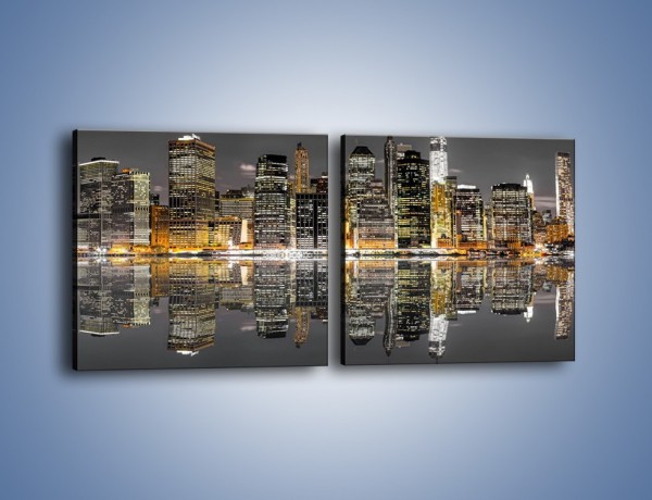 Obraz na płótnie – Panorama Nowego Yorku w odbiciu wody – dwuczęściowy kwadratowy poziomy AM596