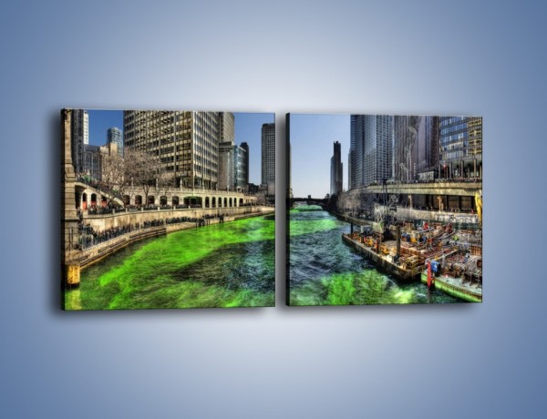 Obraz na płótnie – Chicago River w Dzień św. Patryka – dwuczęściowy kwadratowy poziomy AM605